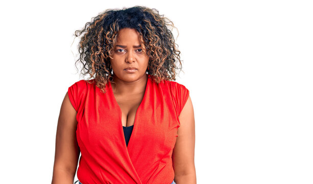 Young african american plus size woman wearing casual style with sleeveless shirt depressed and worry for distress, crying angry and afraid. sad expression.
