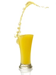 splashing orange juice with oranges isolated on white