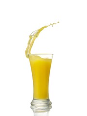 splashing orange juice with oranges isolated on white