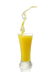 splashing orange juice with oranges isolated on white