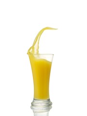 splashing orange juice with oranges isolated on white