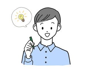 ペンを持つ若い男性 ひらめく