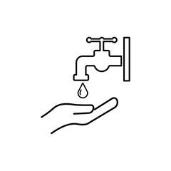 Wash hand line icon, hand icon, water tap and water drop. Vector template design