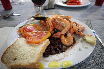 Seafood on a platter. Shrimp