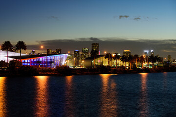 Miami, Florida, USA skyline on Port Miami Florida, city night backgrounds. City of Miami, night...