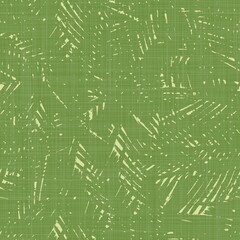 Bright line green tropical foliage seamless pattern. High quality illustration. Vivid but simple palm tree leaves in happy light green shades with linen fabric texture overlay.