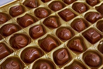 Box of chocolate bonbon candies in a box