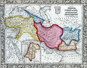 Antique map of Persia, Turkey in Asia. Afghanistan