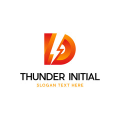 letter D thunder logo. electric alphabet D logo, Initial D electric energy logo vector template
