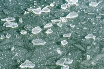 Abstract ice background with cracks on the ice surface