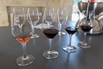 Tasting of four glasses of Bordeaux wine