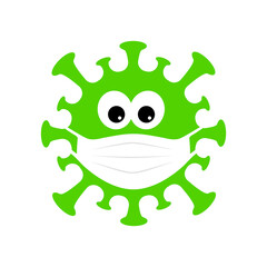 Cartoon Coronavirus Wearing Mask Illustration