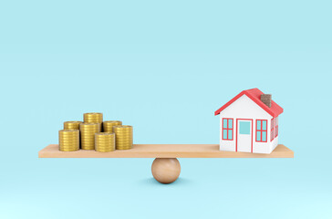 Saving money for home, money picture concept, 3D illustration.