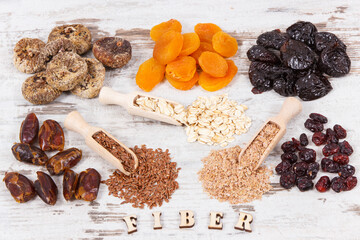 Food containing natural vitamins and dietary fiber, healthy nutrition concept