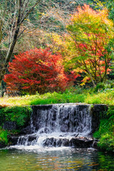 湯平温泉（大分県由布市）、花合野川の滝の紅葉