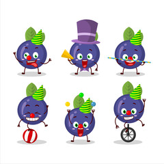 Cartoon character of blueberry with various circus shows