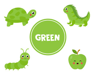 Naklejka premium Learning green color for preschool kids. Educational worksheet.