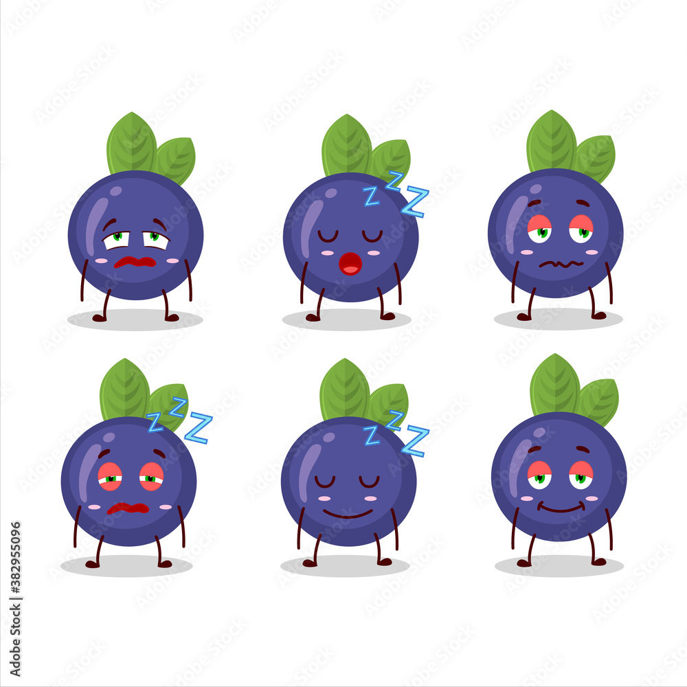 Wall mural Cartoon character of blueberry with sleepy expression