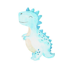 watercolor cute blue dinosaur