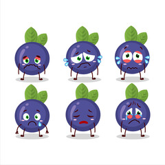 Blueberry cartoon in character with sad expression