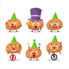Cartoon character of bun bread with various circus shows