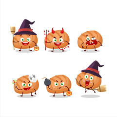 Halloween expression emoticons with cartoon character of bun bread