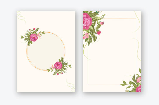 Vintage pink and green floral frame with beautiful wedding card & invitation card set 2 in 1 template