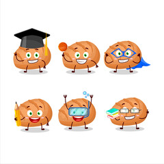 School student of bun bread cartoon character with various expressions