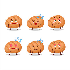 Cartoon character of bun bread with sleepy expression