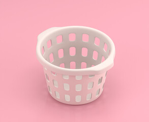 Isometric white  laundry basket in flat color pink room,single color white, cute toylike household objects, 3d rendering, 3d icon