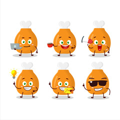 Chicken thighs cartoon character with various types of business emoticons