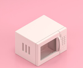 Isometric white microwave in flat color pink room,single color white, cute toylike household objects, 3d rendering, 3d icon