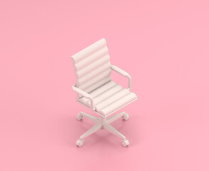 Isometric white office chair in flat color pink room,single color white, cute toylike household objects, 3d rendering, 3d icon