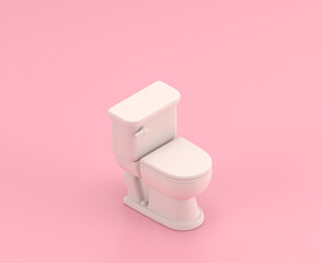 Isometric 3d Icon, a toilet closet in flat color pink room,single color white, cute toylike household objects, 3d rendering - obrazy, fototapety, plakaty