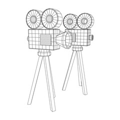 Polygonal camera projector. Movie time. Show film cinema festival concept.