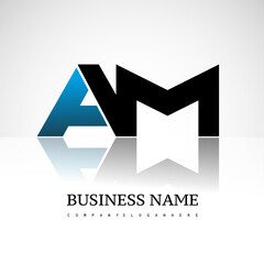 AM company linked letter logo icon blue and black