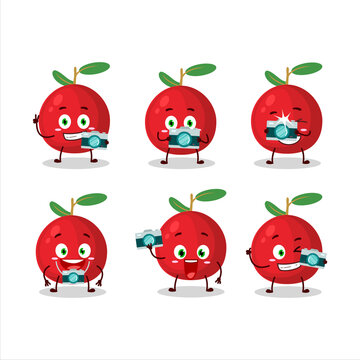 Photographer profession emoticon with cranberry cartoon character