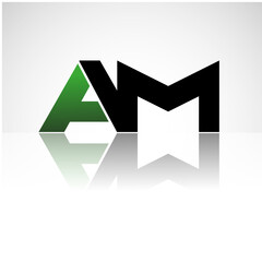 AM company linked letter logo icon green and black