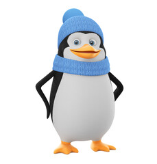 Cartoon character penguin in winter clothes on an isolated white background. 3d render illustration. Illustrations for advertising. © 3dddcharacter
