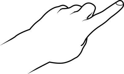 Line drawing of a human male hand. Pointing to the right.