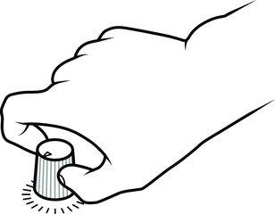 Line drawing of a human hand twisting a knob.