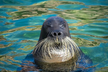 見事なおひげ、表情がユニークで水族館の人気者「アゴヒゲアザラシ」 © Bogey Yamamoto