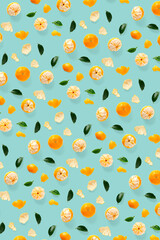 Isolated tangerine citrus collection background with leaves. Tangerines or mandarin orange fruits on blue background. mandarine orange background.