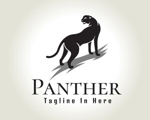 Fototapeta premium elegant black cheetah, cat, tiger, lion, panther look back art logo design illustration