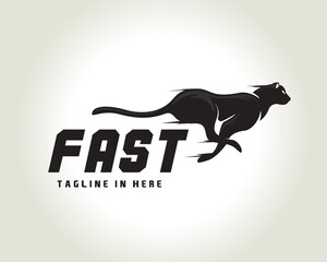 silhouette running, jump fast speed black cat, lion, tiger, panther, cheetah logo symbol design illustration © ShiipArts