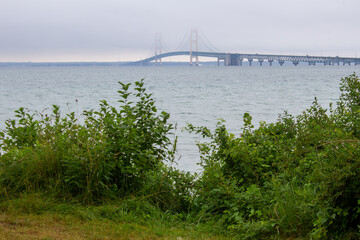 Mackinac bridge overlook. View from Straits State Park in Michigan