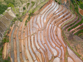 Top view Terraced rice field at Mae Cham Chiangmai Northern Thailand