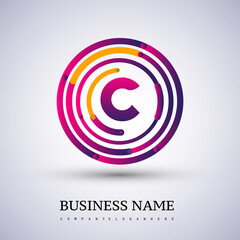 Letter C vector logo symbol in the colorful circle thin line. Design for your business or company identity.