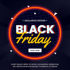 Black friday sale banner with light circle neon