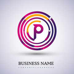 Letter P vector logo symbol in the colorful circle thin line. Design for your business or company identity.